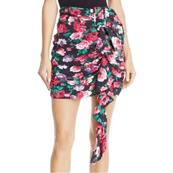Ronny Kobo Lauryn Floral Print Draped Ruched Mini Skirt Size Small Black Pink - Picture 4 of 14